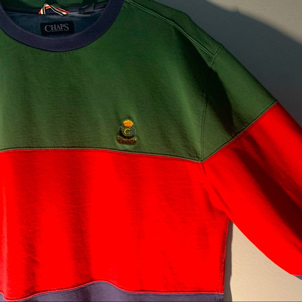 Chaps Colorblock Retro Vintage Crewneck Sweatshirt Pullover Size Large